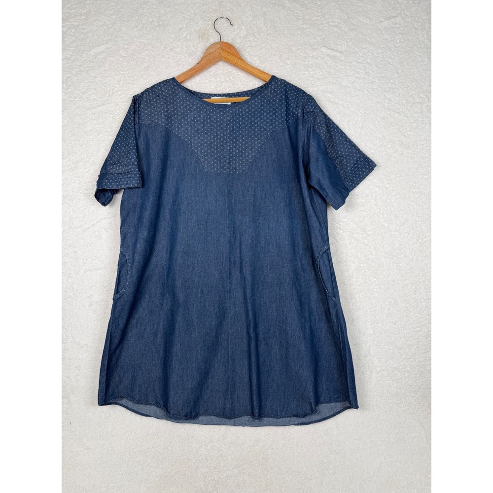 P.T.M. Denim Tunic Dress‎ Womens 48 Blue Chambray Geometric Print Pockets Shift